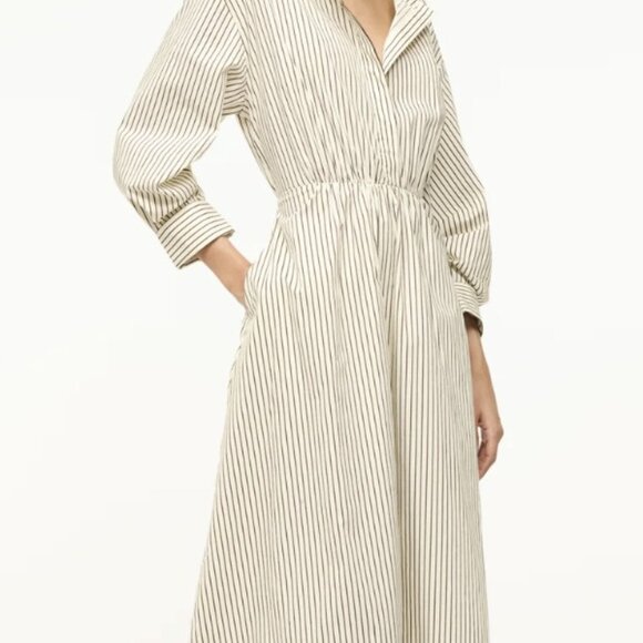 STAUD / Cafu Dress ~ Ivory/Dark Oak Micro Stripe - Picture 2 of 2